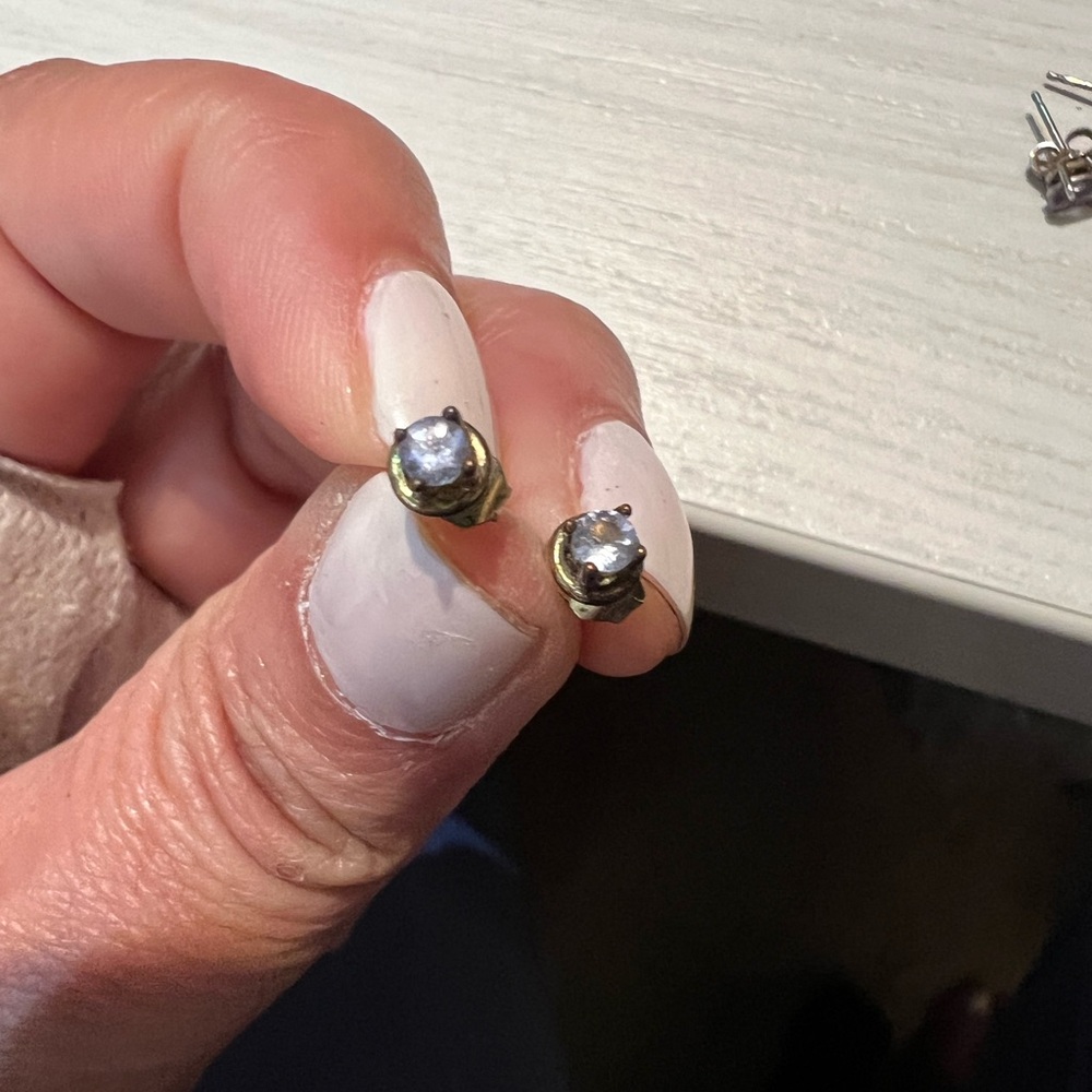 Small Authentic Tanzanite Gold Plated Stud Earrings - two sets